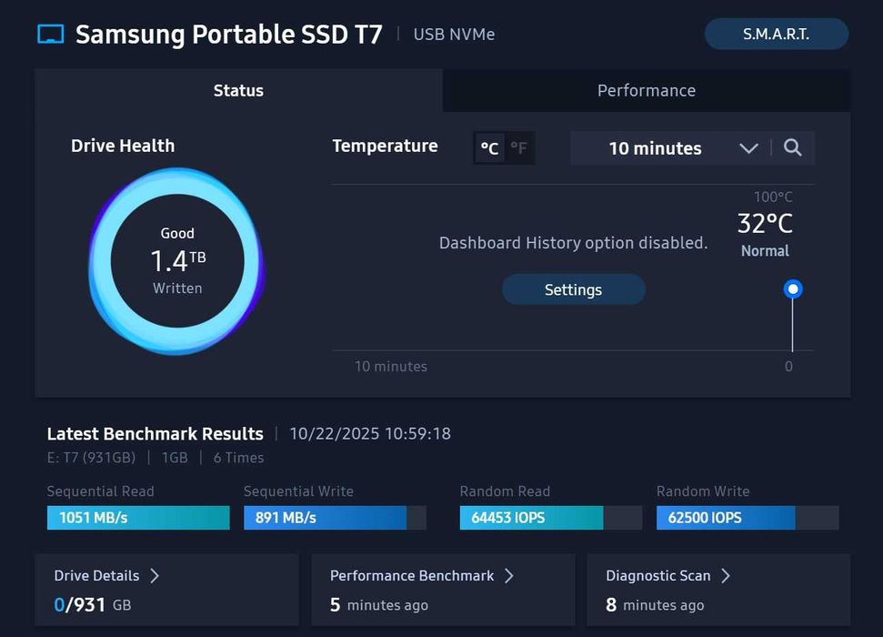 Samsung SSD extern T7 1Tb, USB 3.2, Indigo Blue