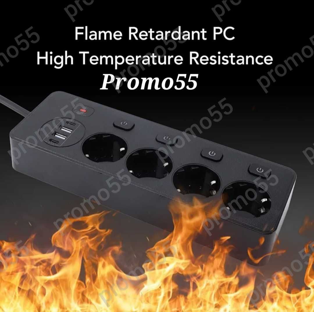 ПРОМО! Универсален Разклонител USB 2бр,Type-c 2бр, EU-4бр с Ключ 3250W