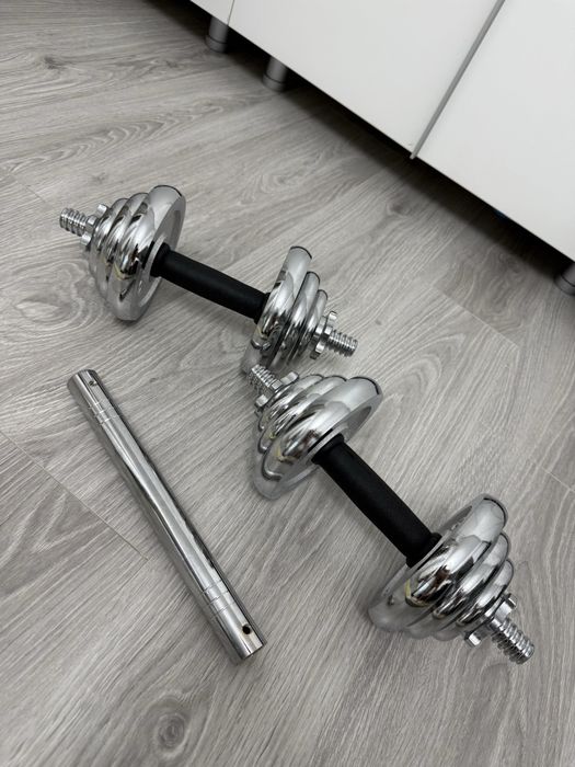 Set gantere chromate modulare 20kg cu bara conexa