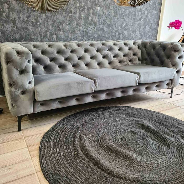 Сив кадифен диван 3-ка -мостра