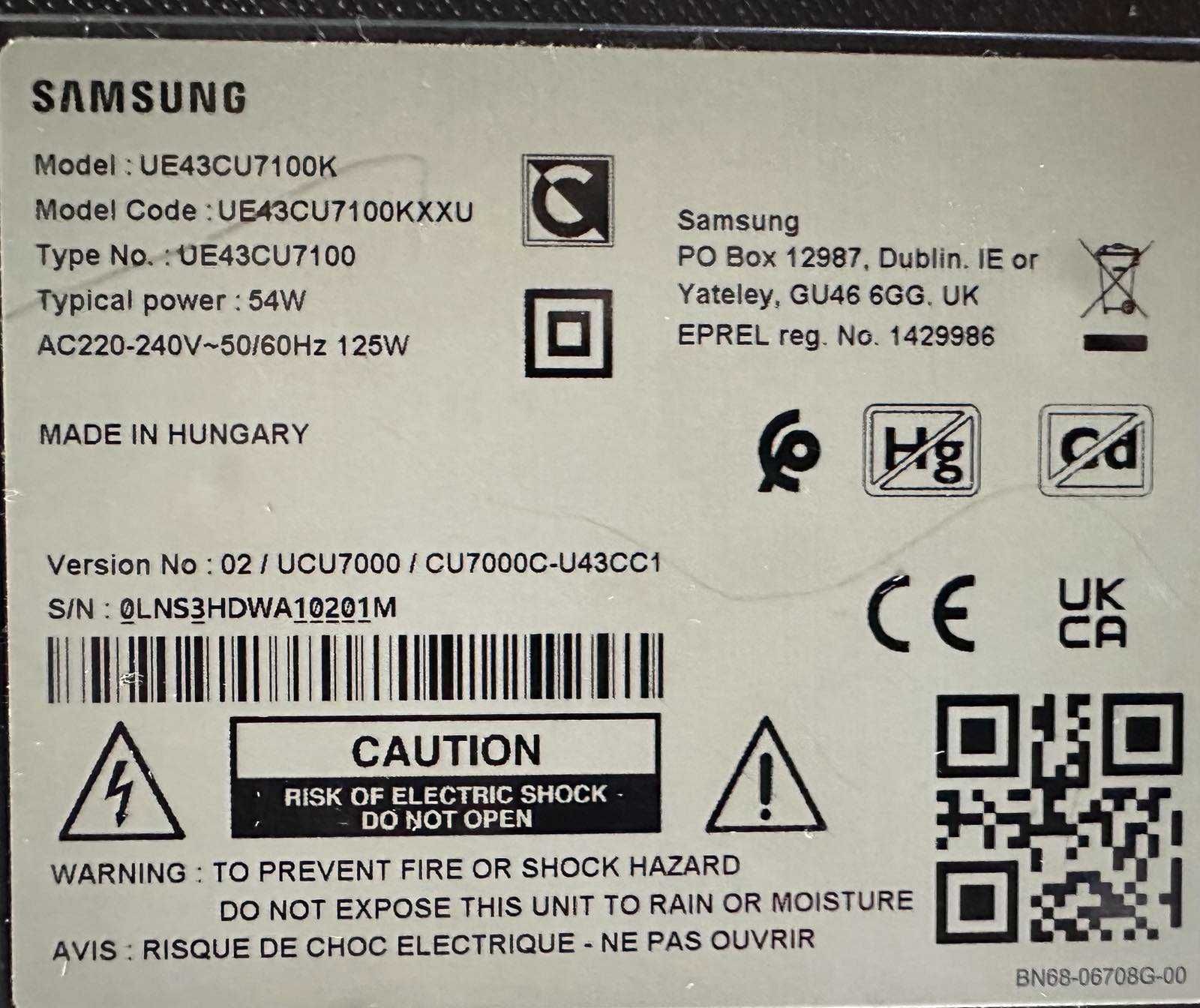 Samsung UE43CU7100K 43" UHD 4K HDR Smart TV