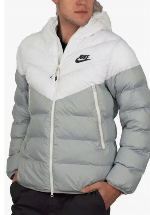 Nike - Зимно яке с джобове с цип, бяло с пепеляново сиво L