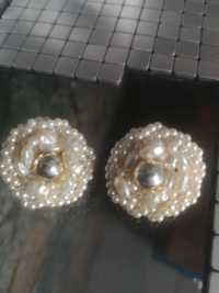 Cercei perle naturale cu clips placați cu aur 3.5 cm