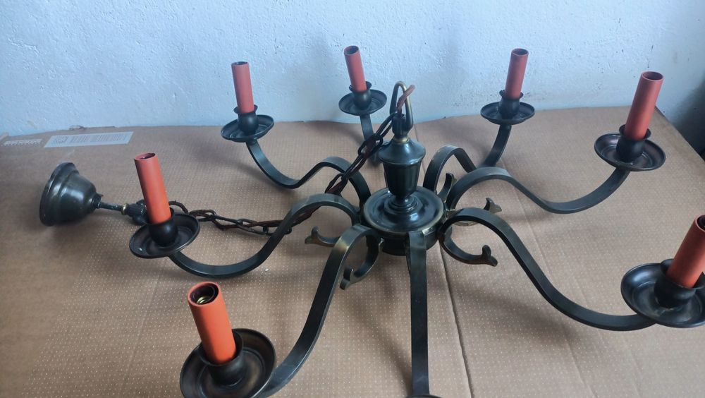 Candelabru Bronz Vintage Aplice Alamă Vintage Lemn Cu Bec Decorativ