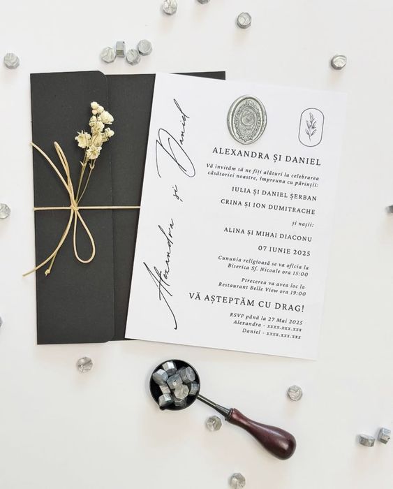 Invitatii nunta, botez, plicuri bani, meniuri, papetarie evenimente