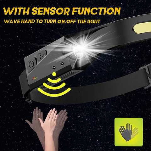 Banda LED de cap frontala cu senzor Wave Induction biciclism