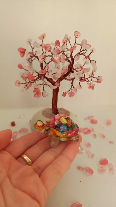 Copac din cristale de Cuart roz si Cuart cherry cu Broscuta testoasa