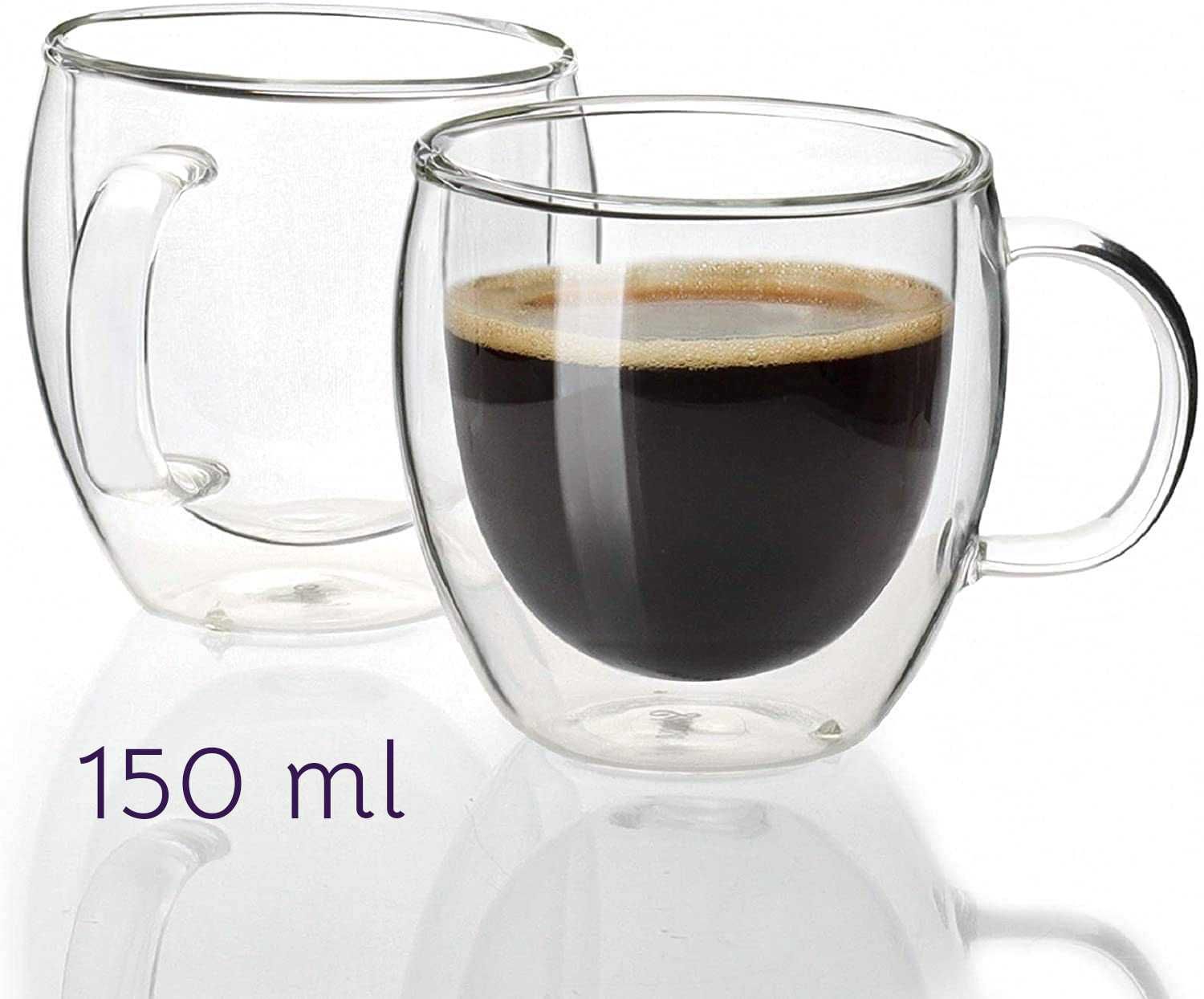 Термоустойчиви чаши с дръжка двойно дъно за кафе, чай, капучино 150 мл