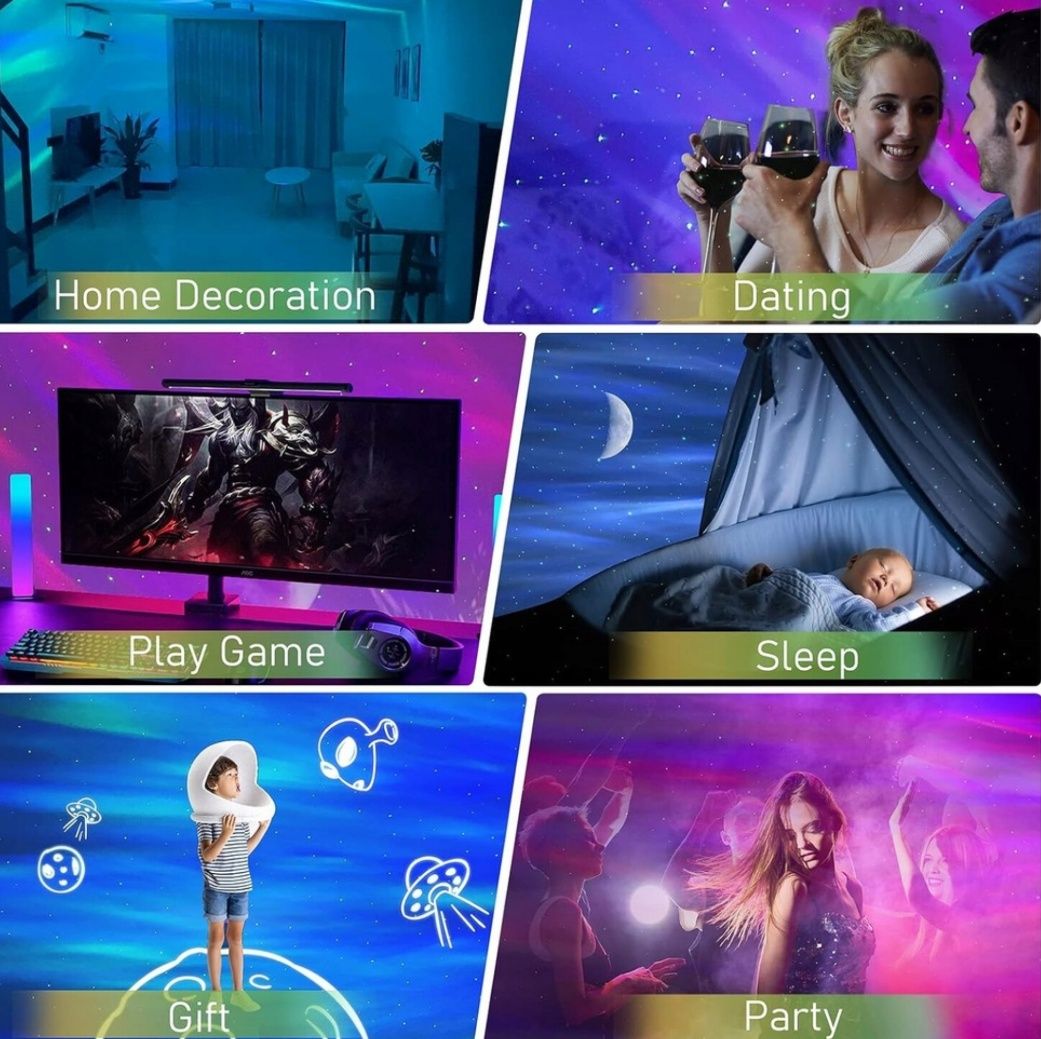 Proiector LED RGBW 3D Galaxy Luka, 63 combinatii, difuzor Bluetooth