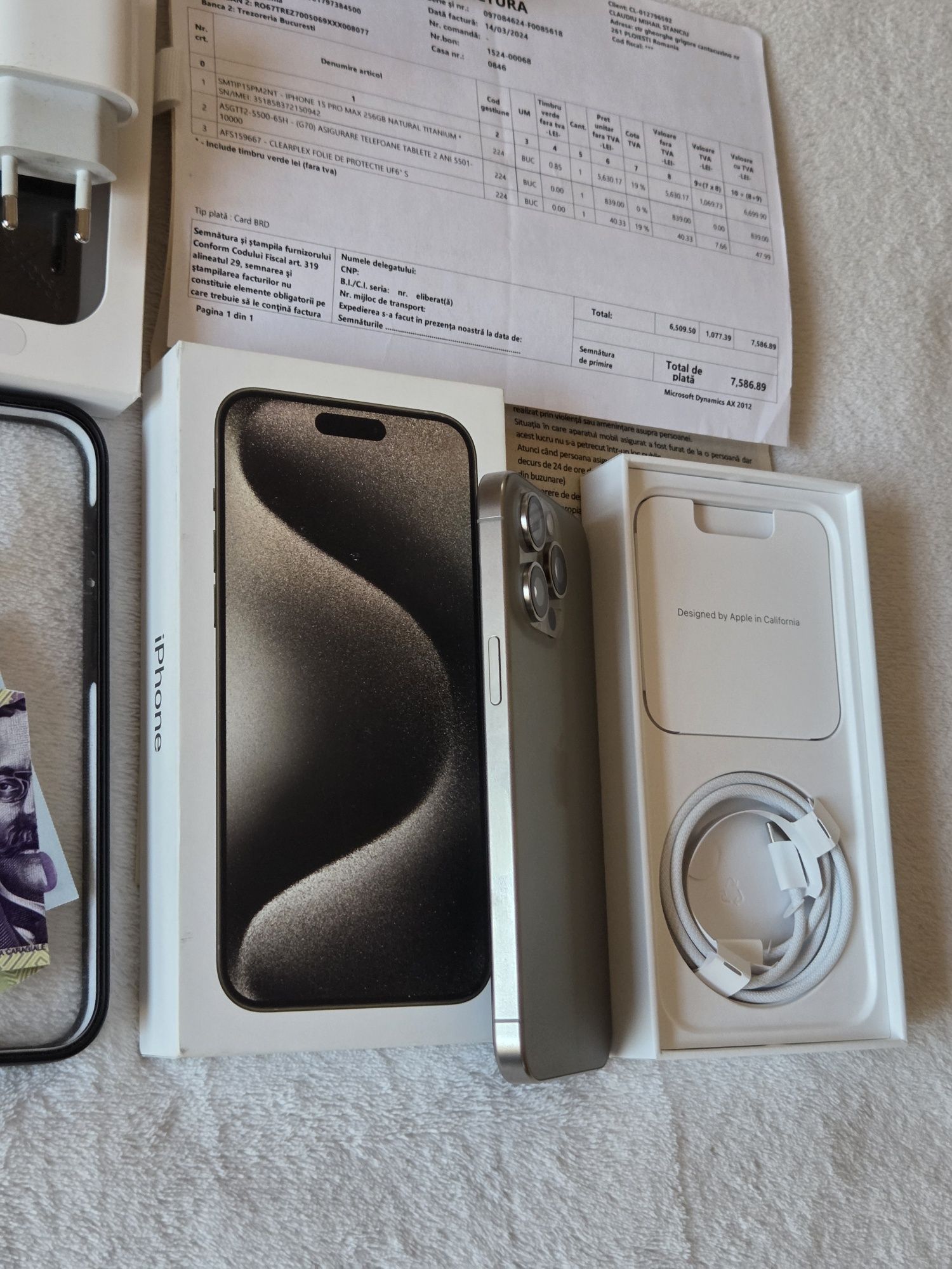 15 pro max Natural Titanium 256GB baterie 97% Ca Nou Full box