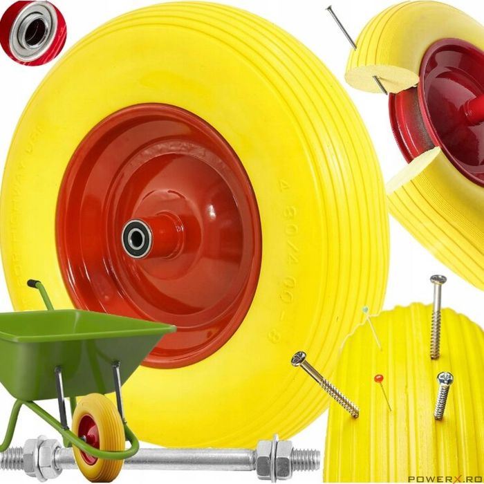 Roata completa pentru roaba, carucior 390 x 91, ax 1 mm, janta 220 mm,