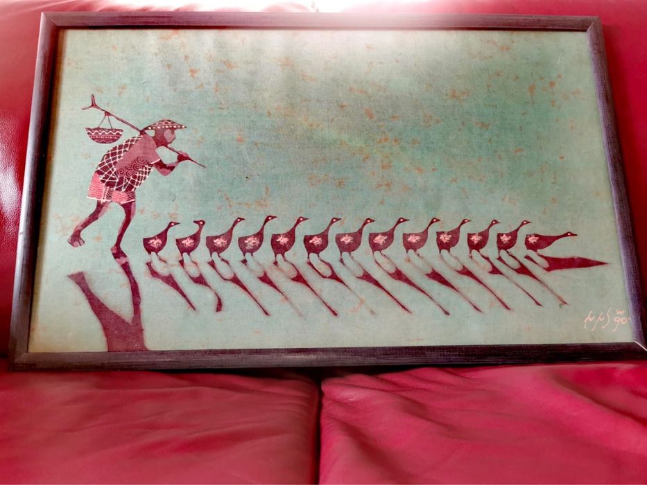 Картина принт печат на коприна подписана и датирана в рамка 1990 г.