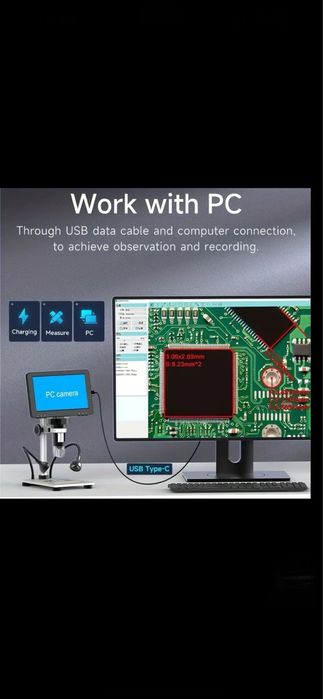Microscop digital profesional, 7 inch, 16MP, compatibil PC, NOU