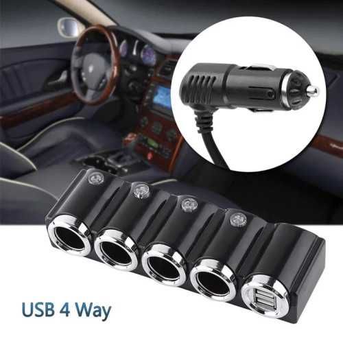 Разклонител от запалка с 2х USB и 4 гнезда за запaлка 12V