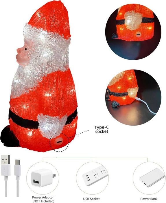 Gloworm YKL-1015, figurină de Crăciun acrilică luminoasă de 21,5 cm
