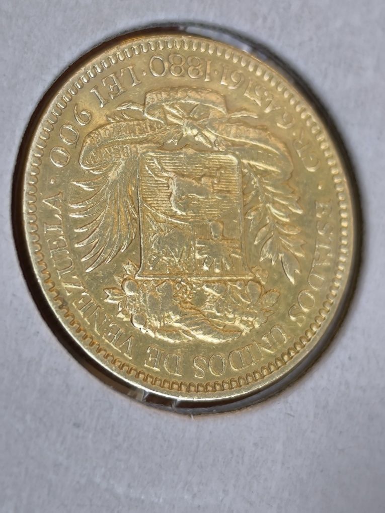 20 боливара 1880 год, " Симон Боливар"Венецуела , злато 6.45 гр,21.6 к