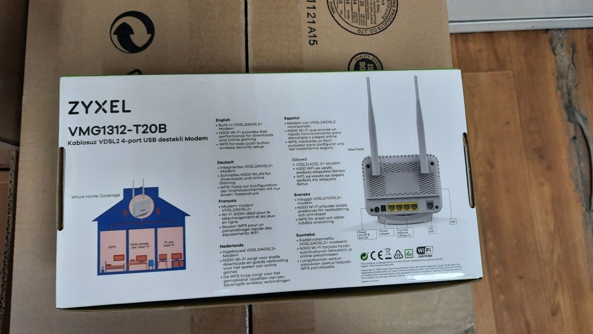 Wi-Fi роутер VDSL2/ADSL2+ Zyxel VMG1312-T20B, WAN (RJ-11), Annex A, pr