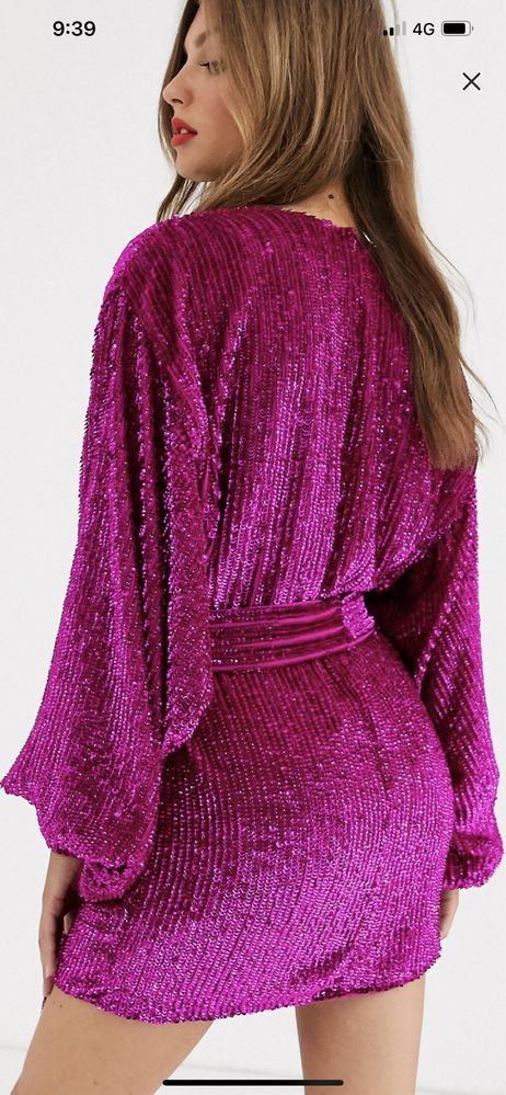 НАМАЛЕНА Луксозна рокля ASOS Design, розова, уникална, размер 36