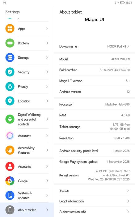 Vând tabletă Honor Pad X8