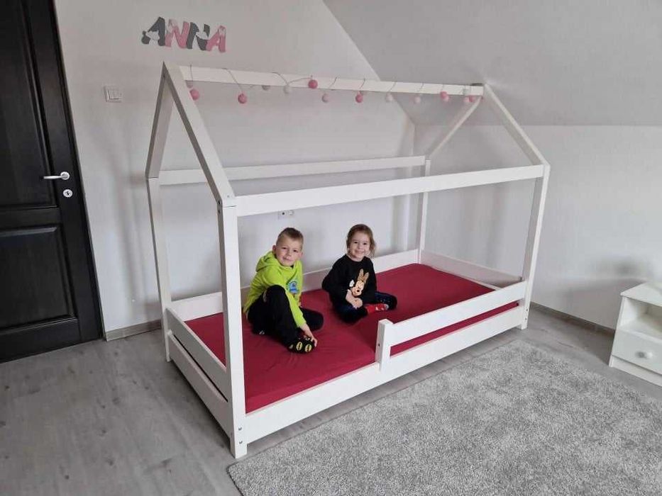 Pat Montessori 90x200 cm,din lemn Masiv cu saltea ortopedica