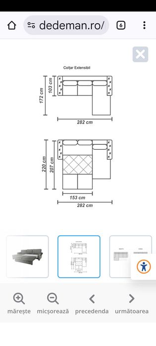 Coltar extensibil 282 cm lungime 172 cm latime stare foarte buna