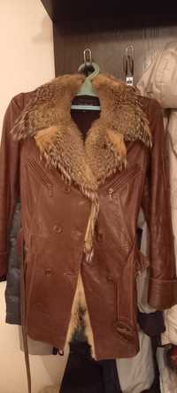 Кожаная куртка с мехом, 44-46 размер