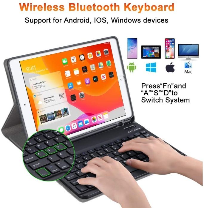 Husa + tastatura bluetooth pt iPad 10,2 inch 2019 (7 th gen)),sigilata