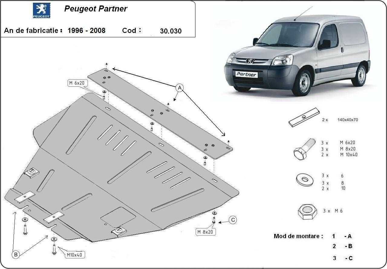 Метална кора под двигател PEUGEOT PARTNER 96-16/CITROEN BERLINGO 97-16