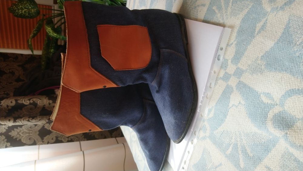 БОТИ дънкови с кожа, Български, Красиви,Оригинални.НЕобувани,ЧистоНови