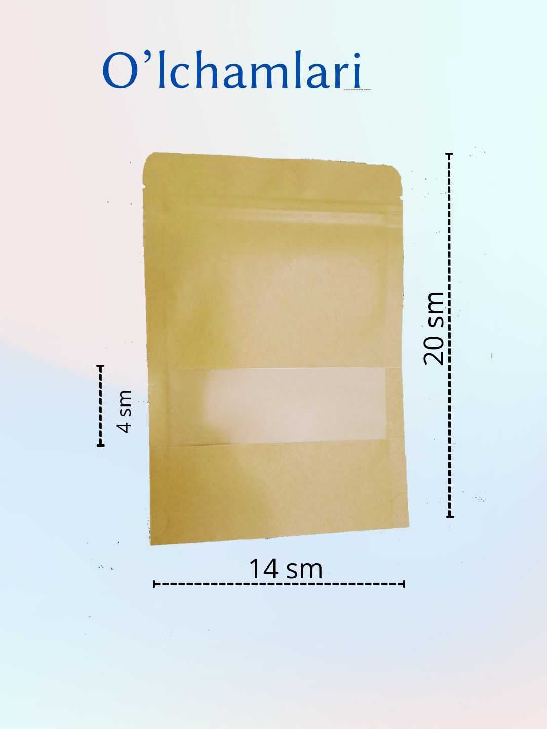 Kraft paketlar, ziplock qulfli 14*20sm (DoyPack), 50dona, Крафт пакеты