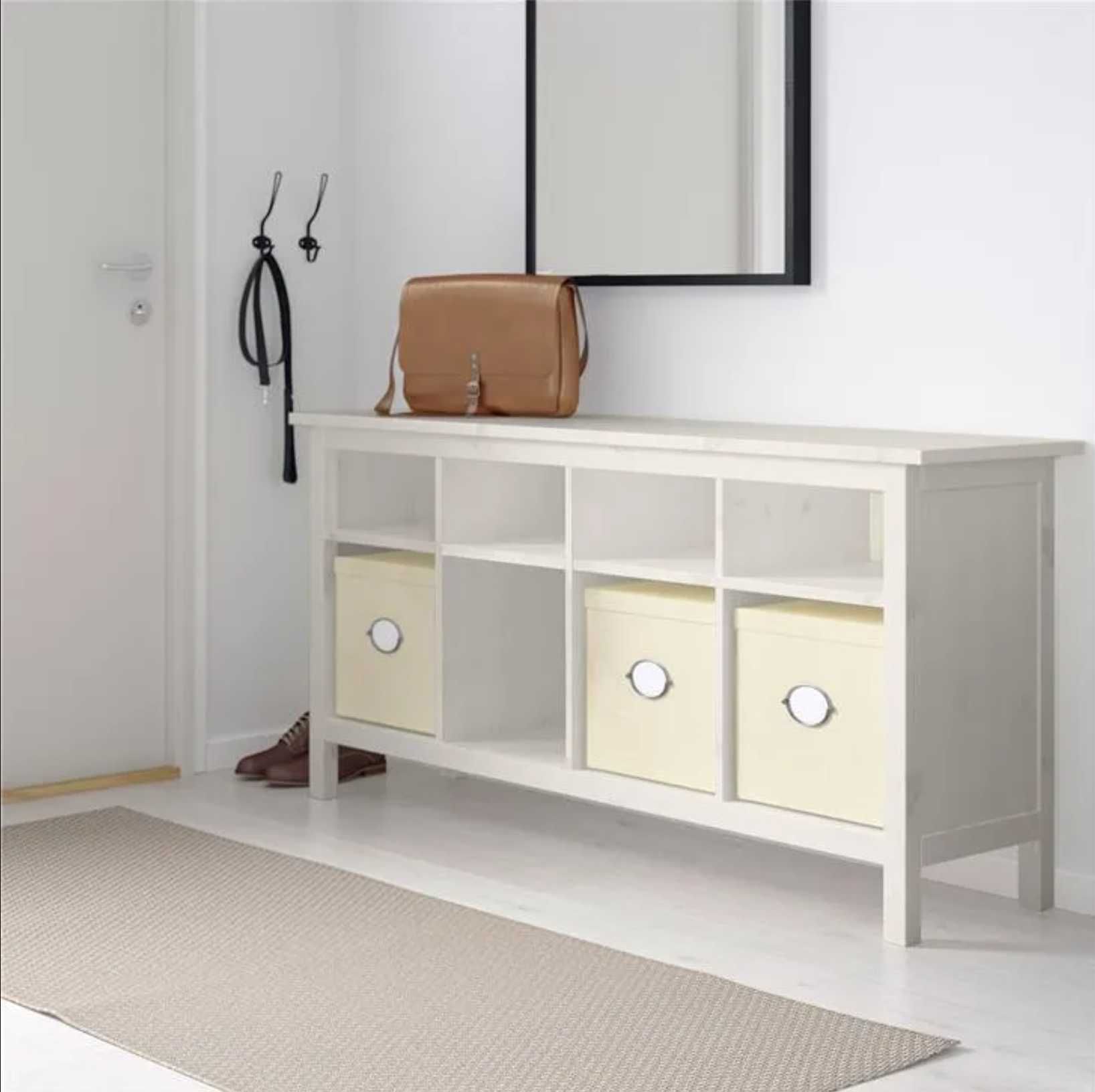 Consolă Hemnes IKEA, lemn masiv pin, finisaj alb mat, 157 cm X 40 cm