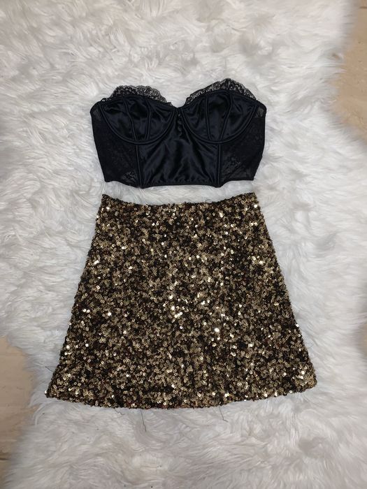 Fustita paiete piele ecologica aurie argintie alba zara asos