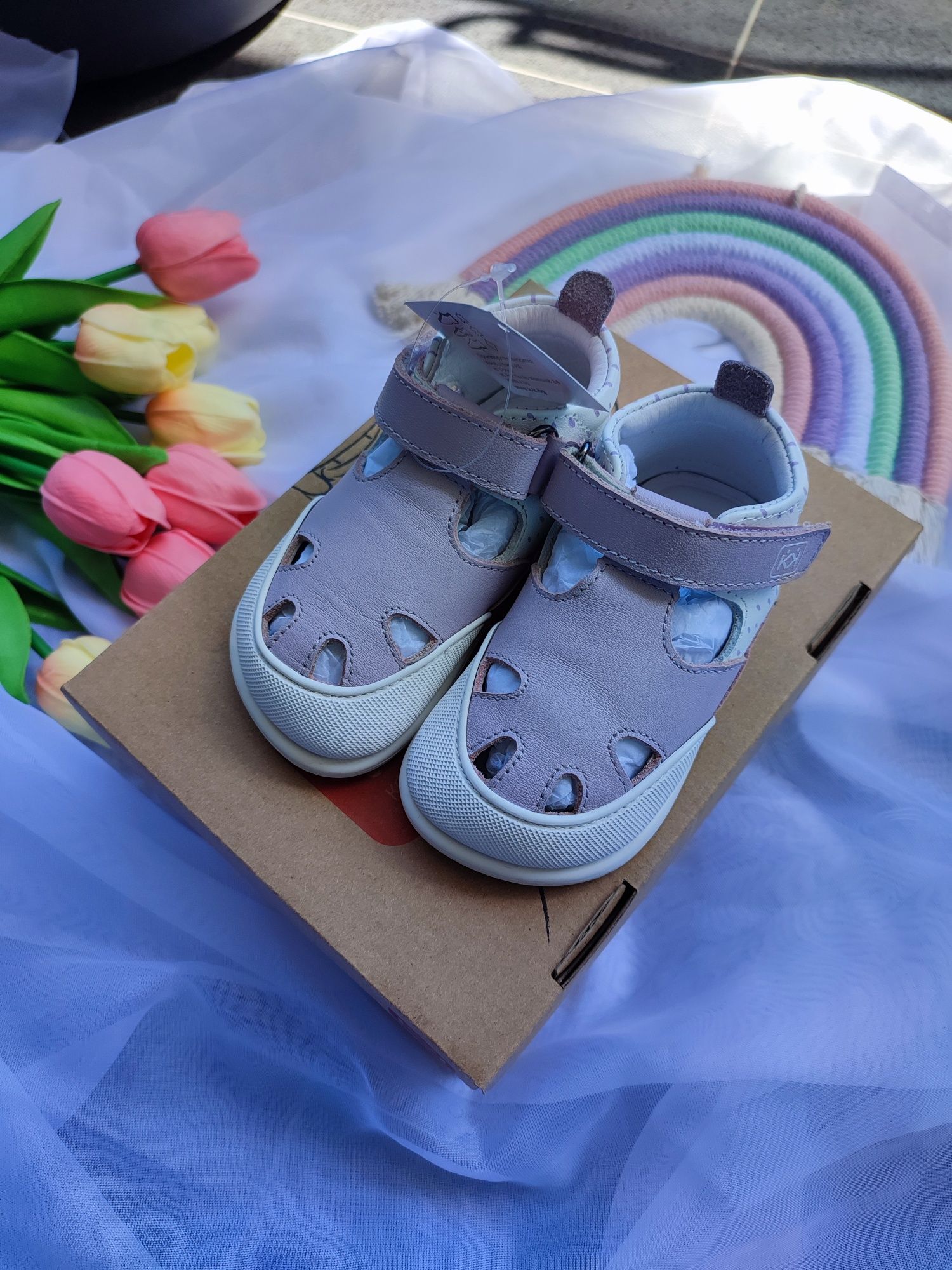 Детски боси сандали за прохождане в пастелно лилаво / Barefoot Колев