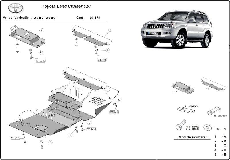 Scut motor metalic pentru Toyota Land Cruiser 1995-prezent -otel 2.5mm