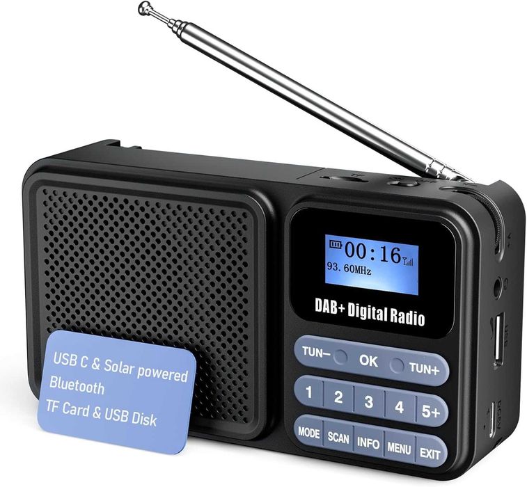 Radio DAB portabil, radio DAB Plus, radio FM cu Bluetooth 5.0