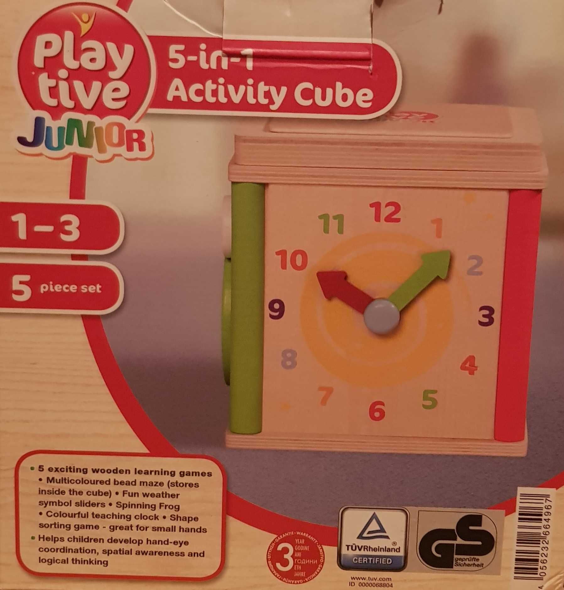 Jucărie educativă tip cub, din lemn, cu activități Montessori, 5 in 1