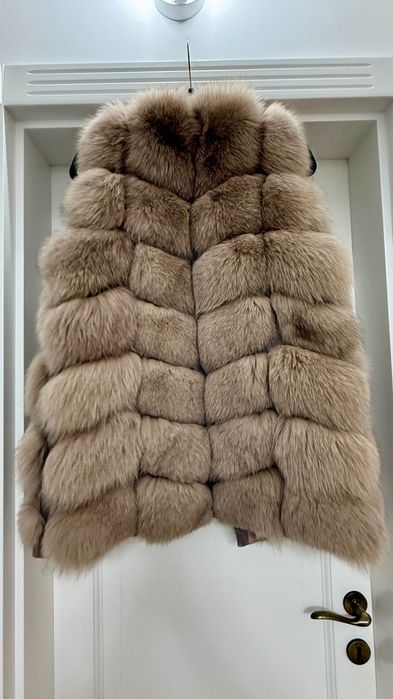 Vestă blană naturală de vulpe crem