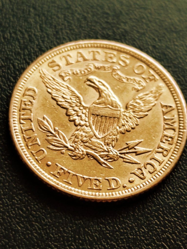 5 долара 1881 год.,САЩ, злато 8.36 гр., проба 900/1000 (21.6 к)