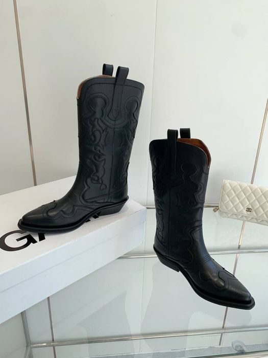 Cizme de damă Ganni, mărimea 39, stil cowboy, negre