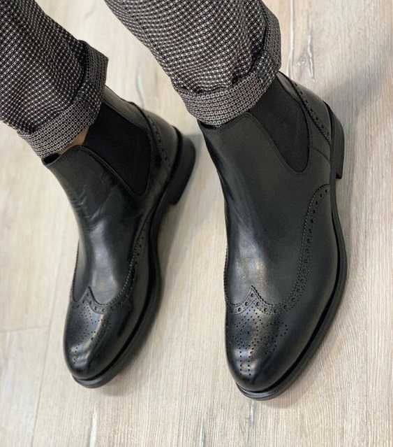 Ghete chelsea brogue 44 premium CaFeNoIR Paris piele naturala moale