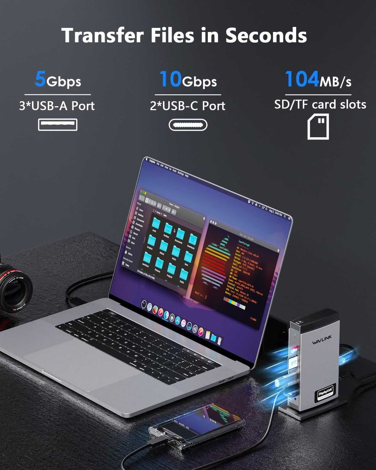 Докинг станция за лаптоп WAVLINK Displaylink с 3 HDMI порта