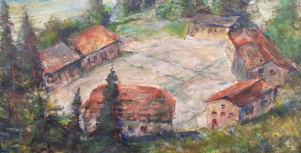 Tablou vechi - peisaj montan - semnat Darascu