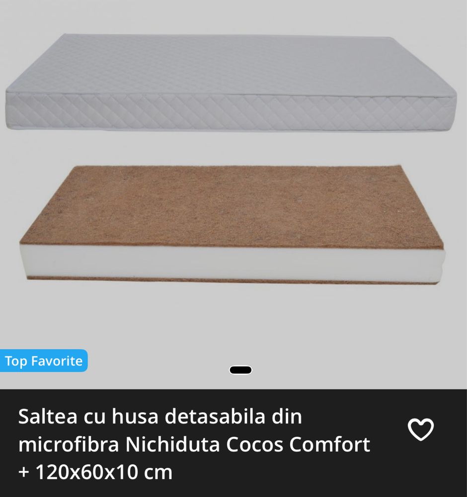 Patut copil lemn fag 120x60 saltea cocos ca noi