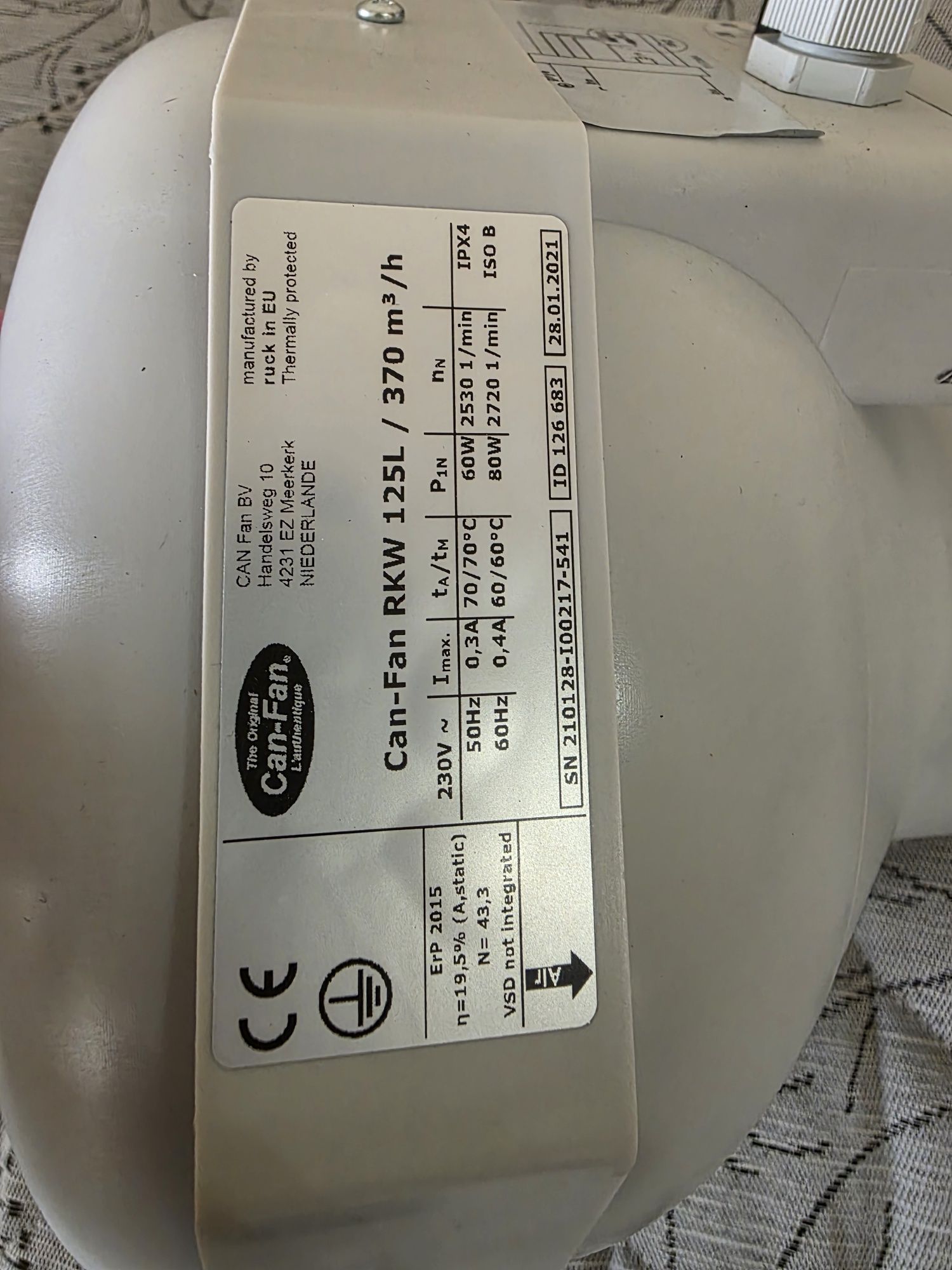 Вентилатор Can-Fan RKW 125l/ 370 m3/h, с контролер на темп