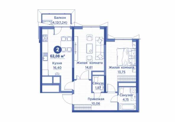 ЖК Regnum Plaza 2-к квартира 62,08 м2. г.Ташкент, метро Буюк Ипак Йули