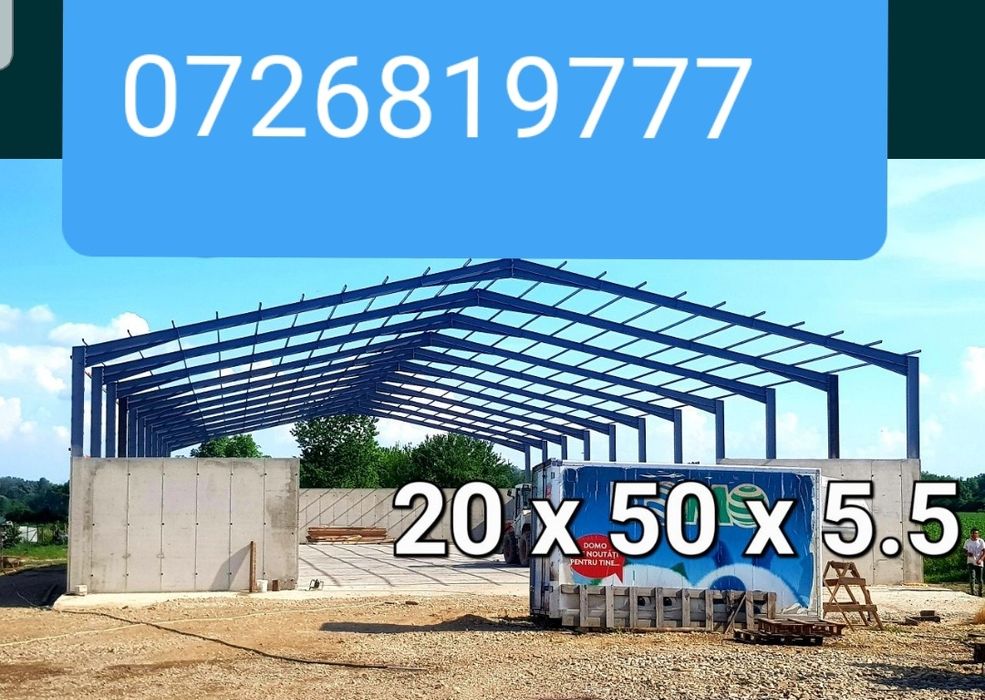 Vând hală metalică din europrofile 25 m lungime 8 deschidere 4