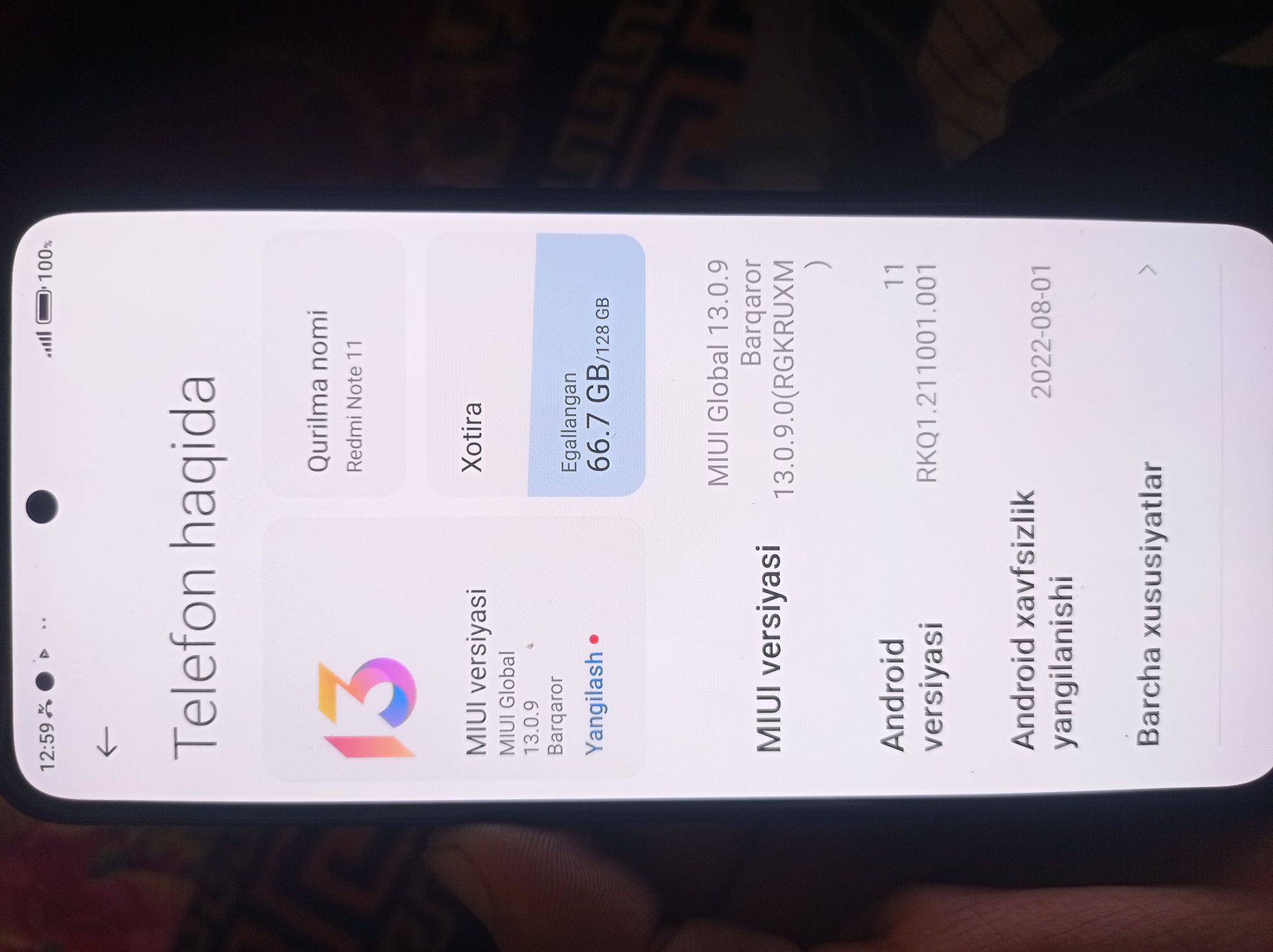 redmi note 11 sotiladi 4/128gb xotra srocno xolati yangi 4 oy ishlatdm