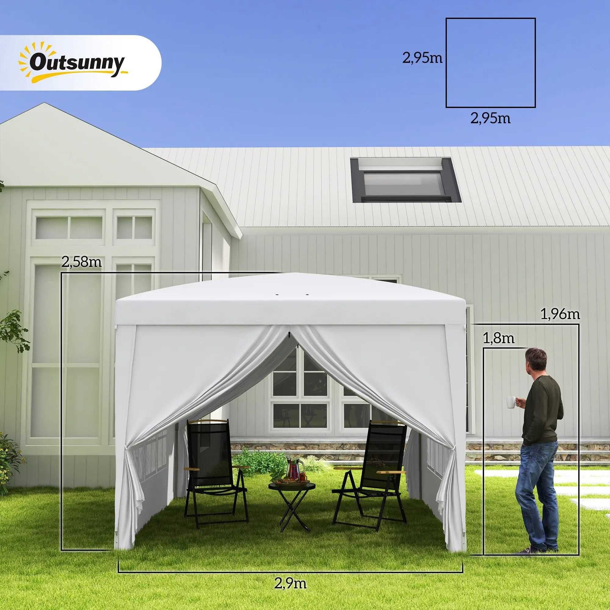 Шатра Outsunny 3 x 3 м с 4 странични стени, прозорец