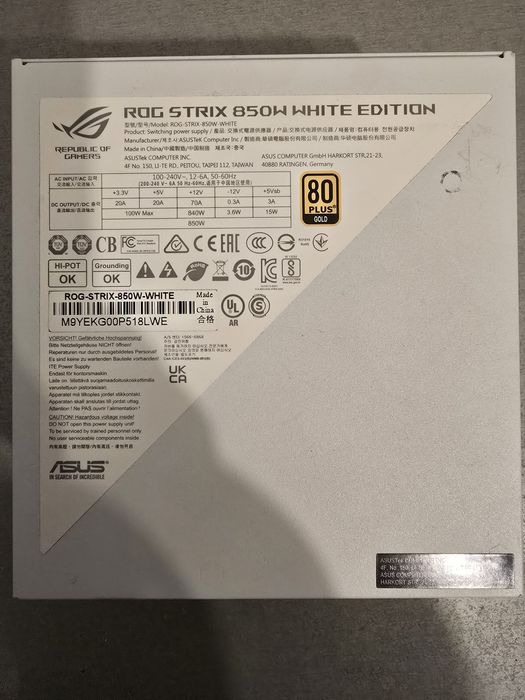 Vând Sursa Alba 850w Asus Rog Strix White, Full Modulara, Garanție