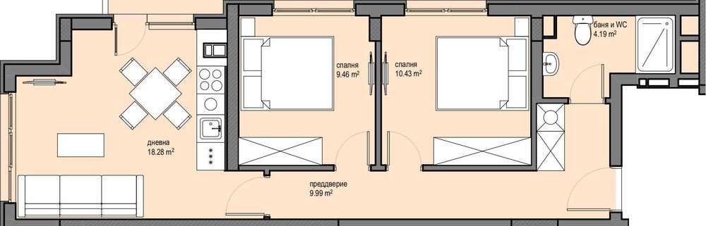 Продава се Тристаен апартамент в София, Красна поляна 2 - 77 кв.м за 1706 €/кв.м - Снимка #1